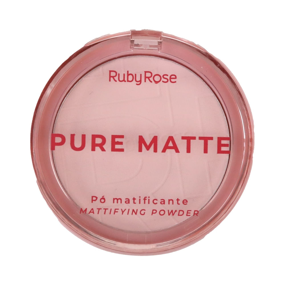 Pó Compacto Matificante Ruby Rose Radiant Kiss Pure Matte fechado, com tampa transparente.